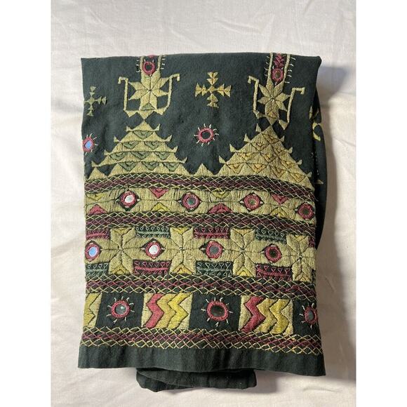 Vintage Indian Embroidered MIDI Skirt Green Fairy Celestial Mirrored Art To Wear - Picture 8 of 8